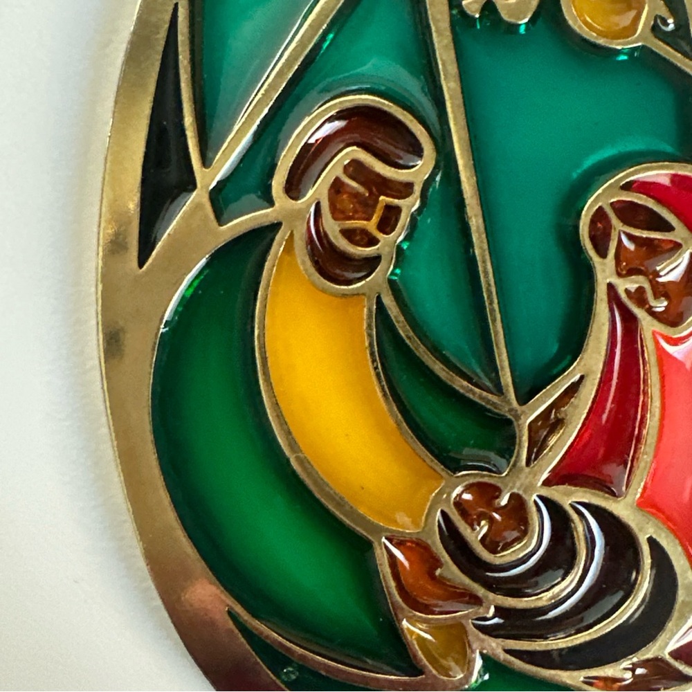 (2) Holy Family Stained Glass Window Teardrop Shape Gold Tone Xmas Ornament - Picture 10 of 15